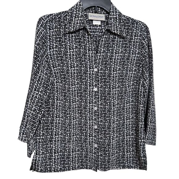 Donnkenny Shirt Size Small Black And White 3/4 Sleeves Lightweight. New - Picture 2 of 11